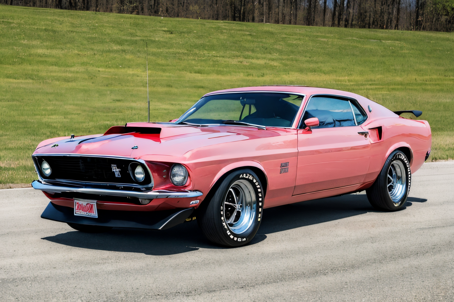 (masterpiece, best quality:1.2), ultra-detailed, Shocking pink car Edob69MustangBoss, (realistic:1.5), <lora:Edob69MustangBoss_v1.0:1>