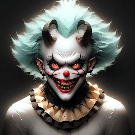 Clown demon, inspired from pennywise from the movie IT, grotesque, horrifying, eerie, intricate, dark circus aesthetic, scarypunk, horrorcore, demoncore, masterpiece, anime style, spine chilling, hyperdetailed, photorealistic, dynamic lighting, inspired by pinterest art and nijijourney, niji style, best quality