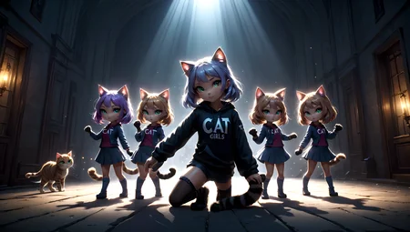 ("CAT GIRLS" text logo),((masterpiece:1.3,,best quality)),full body,dynamic composition,dramatic lighting,epic realistic,<lora:Harrlogos_v1.1:0.8>,