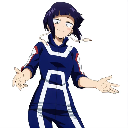 sharp focus, pixiv masterpiece, source_anime, best quality, high res, absurd res, anime_screencap, BREAK
<lora:Kyoka_Jiro_MHA_IL_v49:1> kyokajiro, 1girl, solo, purple_hair, short_hair, blue_sports_jacket, blue_pants_white_lines, black_eyes, bangs, earphone_plugs, long_earlobes,cowboy shot, white background, simple background