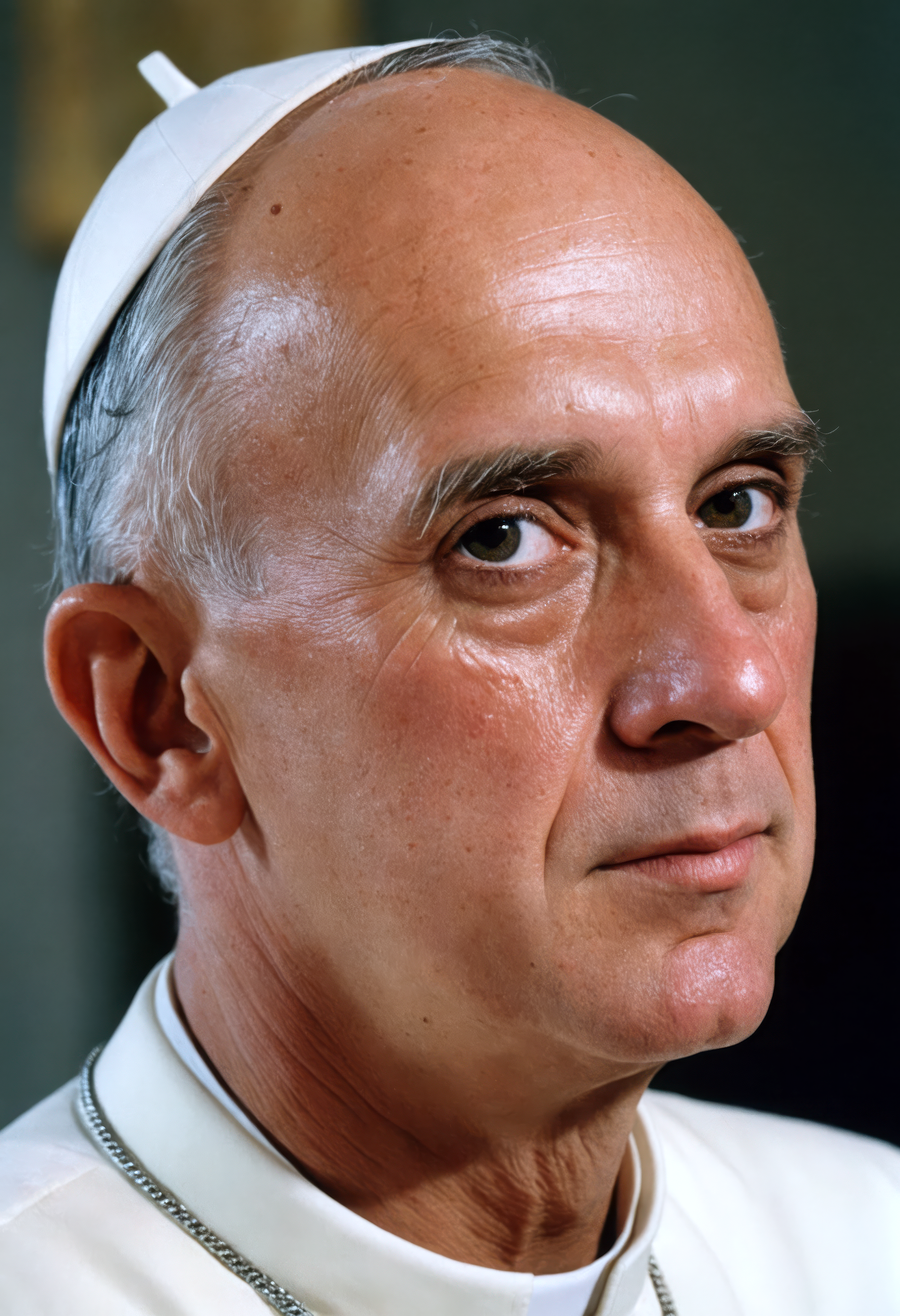 lifestyle photography photo of a catholic pope, RAW candid cinema, 16mm, color graded portra 400 film, remarkable color, ultra realistic, remarkable detailed pupils, realistic dull skin noise, visible skin detail, skin fuzz, dry skin, shot with cinematic camera