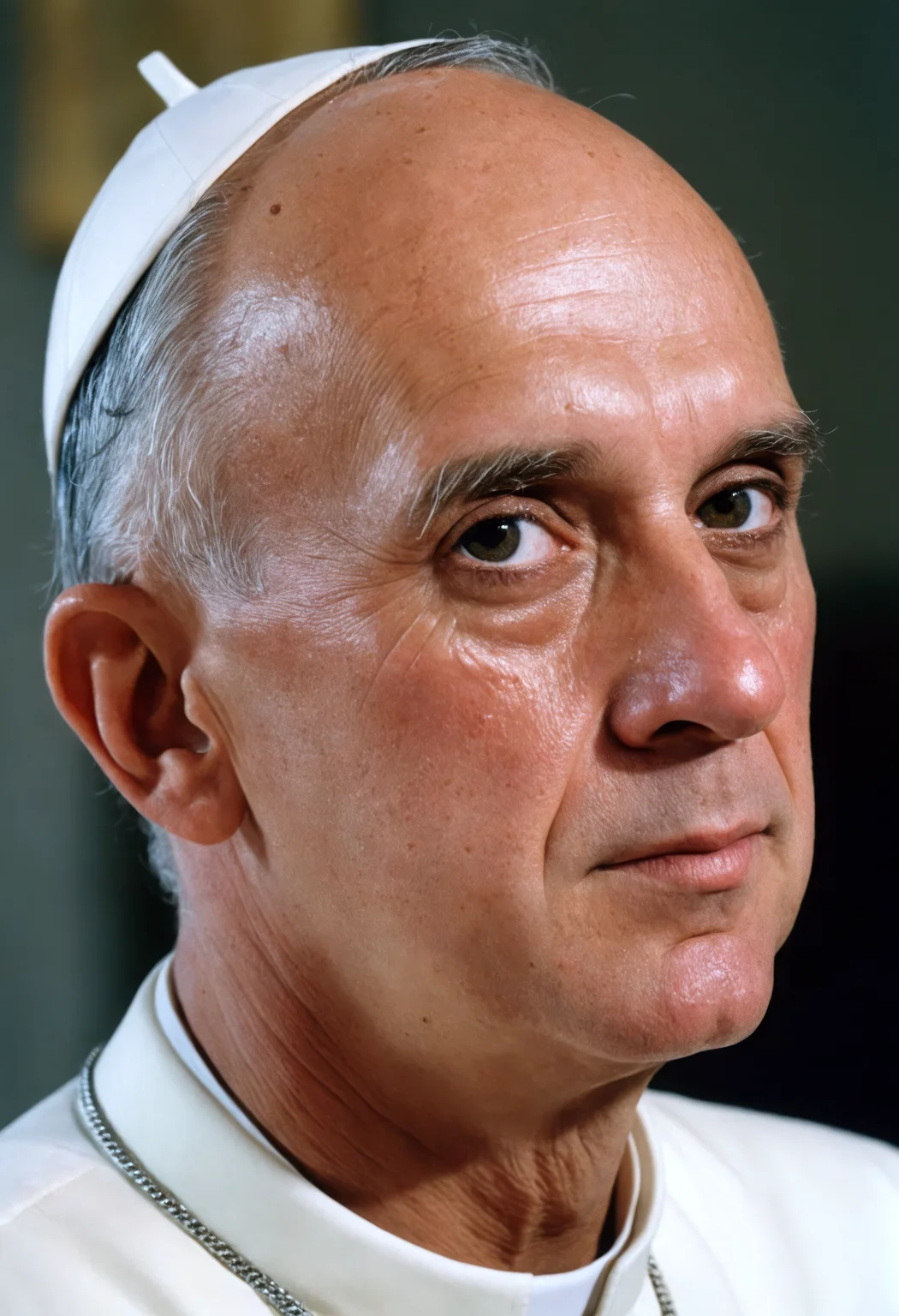lifestyle photography photo of a catholic pope, RAW candid cinema, 16mm, color graded portra 400 film, remarkable color, ultra realistic, remarkable detailed pupils, realistic dull skin noise, visible skin detail, skin fuzz, dry skin, shot with cinematic camera