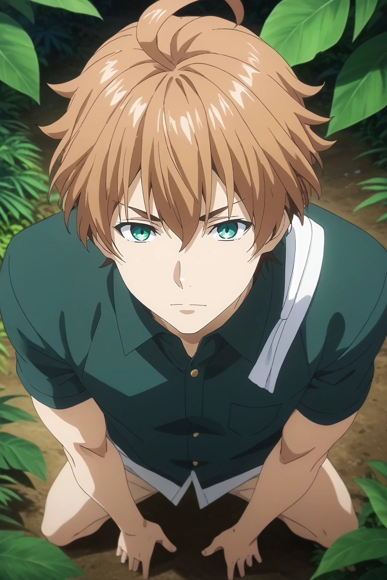 score_9, score_8_up, score_7_up, source_anime, rating_safe, intricate details, (3d:0.4), , depth of field, 1boy, solo, male focus, <lora:satoshi_isshiki_pony:0.78>, satoshi_isshiki, brown hair, green eyes, ahoge, hair between eyes, from above, full body, jungle, night, full moon, spread legs, heart eyes, ,, <lora:sdxl_lightning_8step_lora:1>
