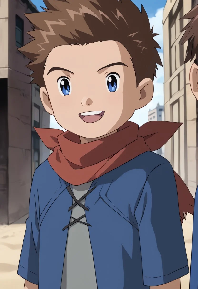 score_9, score_8_up, score_7_up, score_6_up, detailed, 2boys, intricate details, highres, absurdres ,source_anime, BREAK
takato(1boy, brown hair, brown eyes, blue jacket, white shirt, smile)BREAK
ryo(1boy, Brown hair, blue eyes, grey shirt, red neckerchief, shoulder armor, torn shirt, open mouth, teeth, scarf, spiked hair)BREAK
beach, 2 boys together, standing.