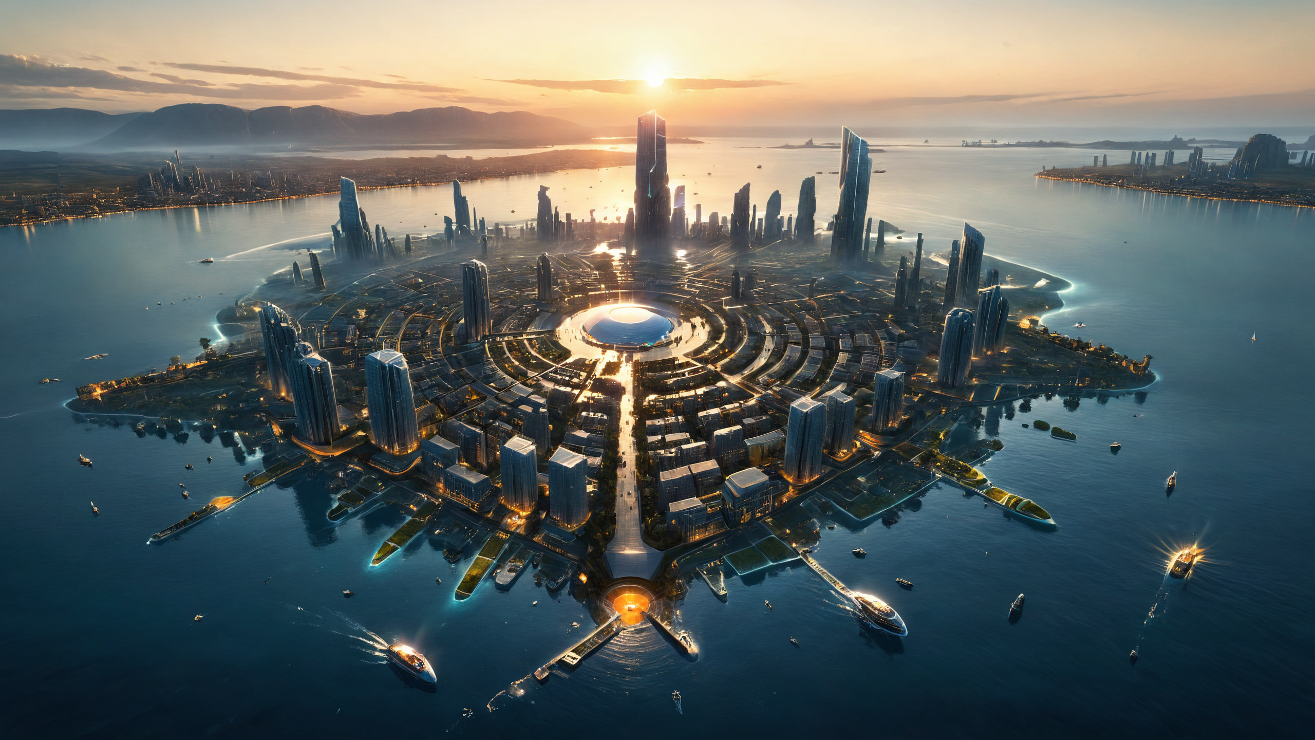 photorealistic, detailed digital illustration of a futuristic floating city in the middle of the ocean, <lora:xl_more_art-full_v1:0.4>,  Twilight Light,  <lora:EnvyPanoramaXL01:0.8>, <lora:Arcane_Ruins_XL:0.7> arcane ruins, <lora:sdxlaarg_aerial:0.8> archiaerialview