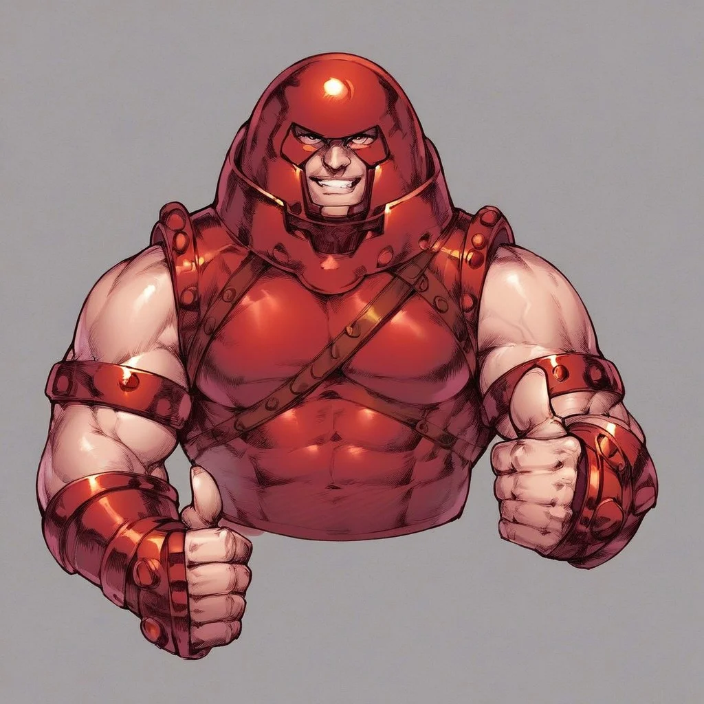 Zpdxl3, Score_7_up, score_8_up, solo male, upper body, 2d, 
BREAK,
RedJug, red outfit, red helmet, looking at viewer, (thumbs up), simple background,(thumbs up), grey background,