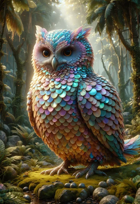 [whimsical art designed by Pixar and Alena Aenami::4], character art, 3D Rendering, artistic Game art, Game art, dense woods, Harsh (Oriental Bay-Owl:1.3), background is Inconsiderate Great Pyramid of Giza, deep focus, Heartfelt, emotionally resonant, imaginative, Surreal digital illustrations, dreamscapes, ethereal environments, cinematic lighting, storytelling through visuals, otherworldly atmospheres, made out of iridescent scales, <lora:PinkieIriSclsSDXL-v1:1>, p1nk1r1sc4l3s,