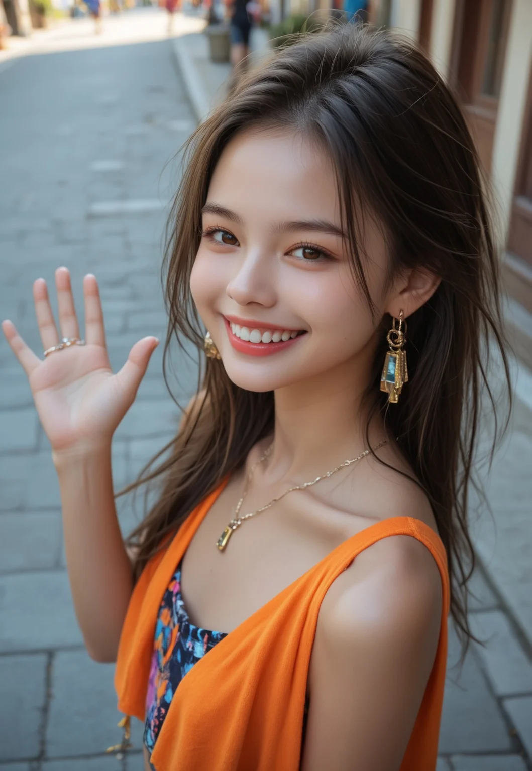 (((score_9, score_8_up, score_7_up, petite, slender, close view from above)))
,
((( highly detailed, masterpiece, perfect, detailed, hd, )))
,
((( Sarielmb, long hair, jewelry, earrings, )))
,
((( 1girl, solo, posing, looking on viewer)))
,
((( outdoors, town, street )))
,
((( Waving to viewer an smiling cheerfully )))
,
((( )))
,
((( )))
,
((( )))
,
()