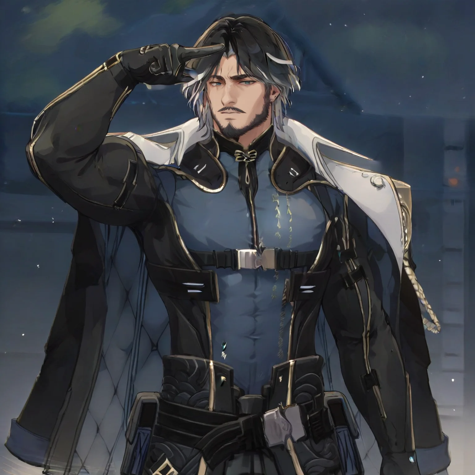 score_9, score_8_up, score_7_up, rating_safe, BREAK, yhan, muscular male, pointing, arm raised,