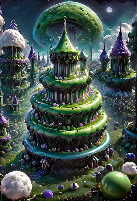 castle,
A traveler looking at a gigantic castle made of dozens of towers, medical, white, grass,matchcraft floating island , floating island, towers , sky , fly , cloud,castle, matchcraft floating island, dark, chiaroscuro, low-key, Dark Fantasy page, moon , Green moon , light Green ,Candy Land