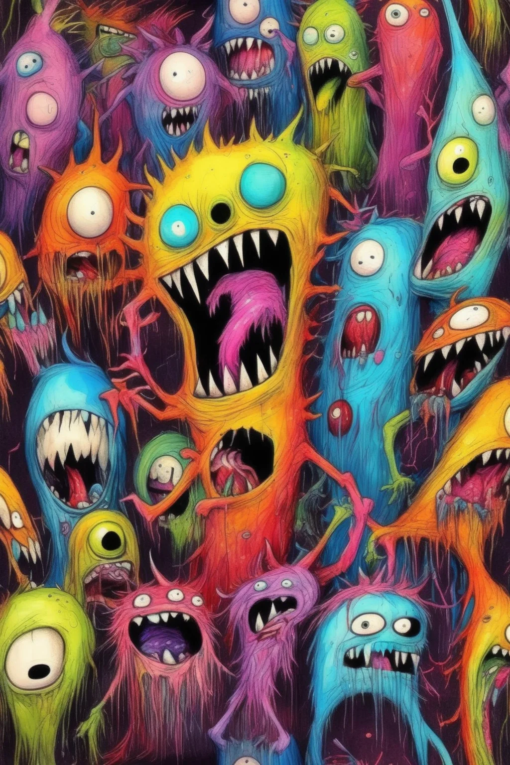<lora:Alex Pardee Style:1>Alex Pardee Style - crazy silly colorful monsters in the style of alex pardee