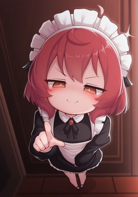 masterpiece,best quality,amazing quality,
1girl,looking at viewer,<lora:mochikushistyle:1>,mochikushistyle,pointing at viewer,smug,