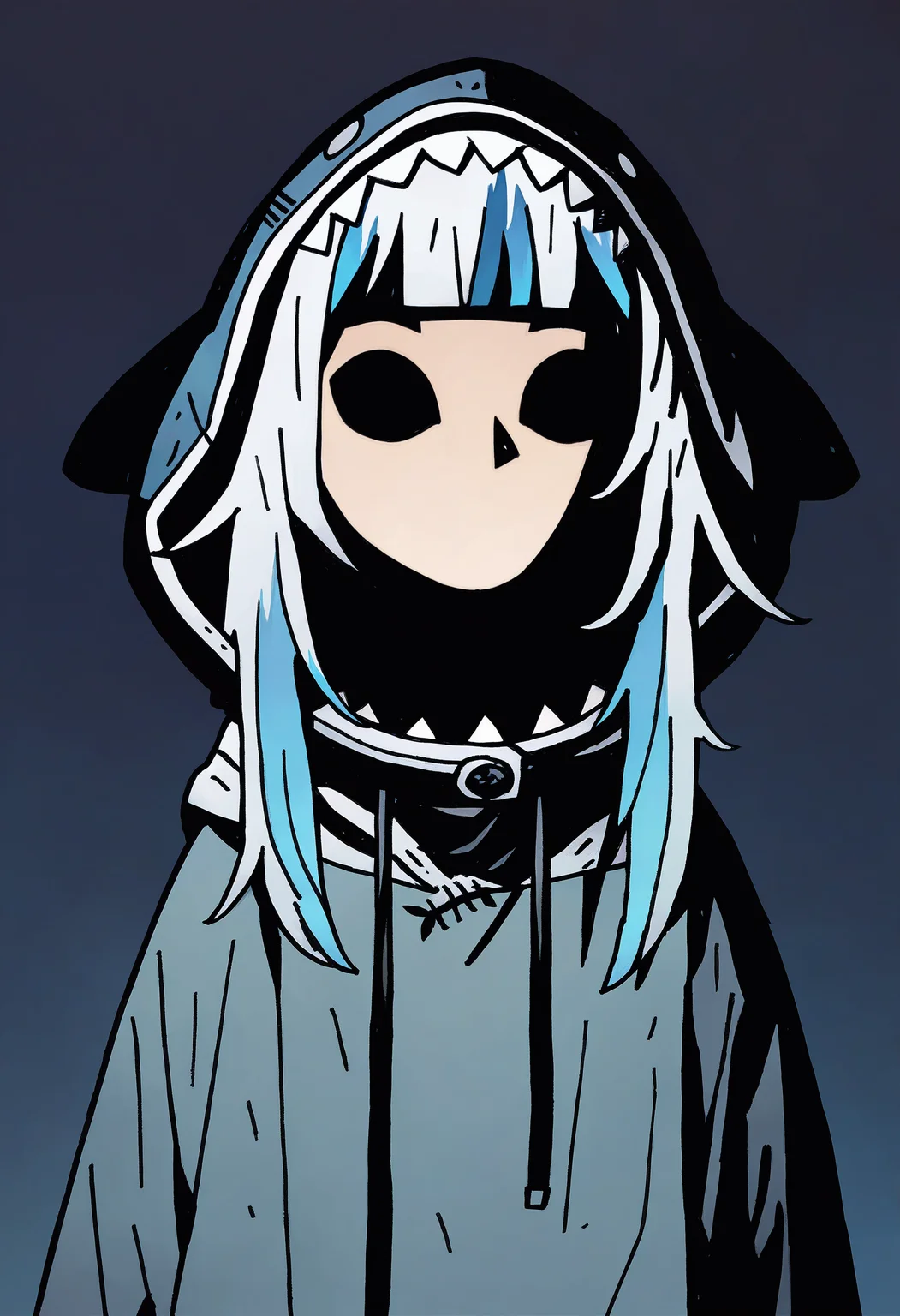 1girl, solo, gawr gura, blue background, dark background, solid eyes, hoodie,
masterpiece, best quality, <lora:Mike_Mignola-guy90-Illust-Lycorisv1:1> alomik