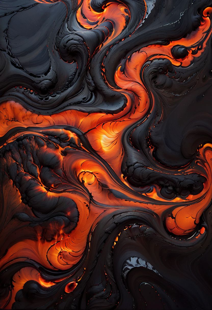 background,Abstract acrylic pouring art in colors of lava and obsidian. Waves and swirls in molten hot magma flowing deep within the Earth. texture with marble effect
