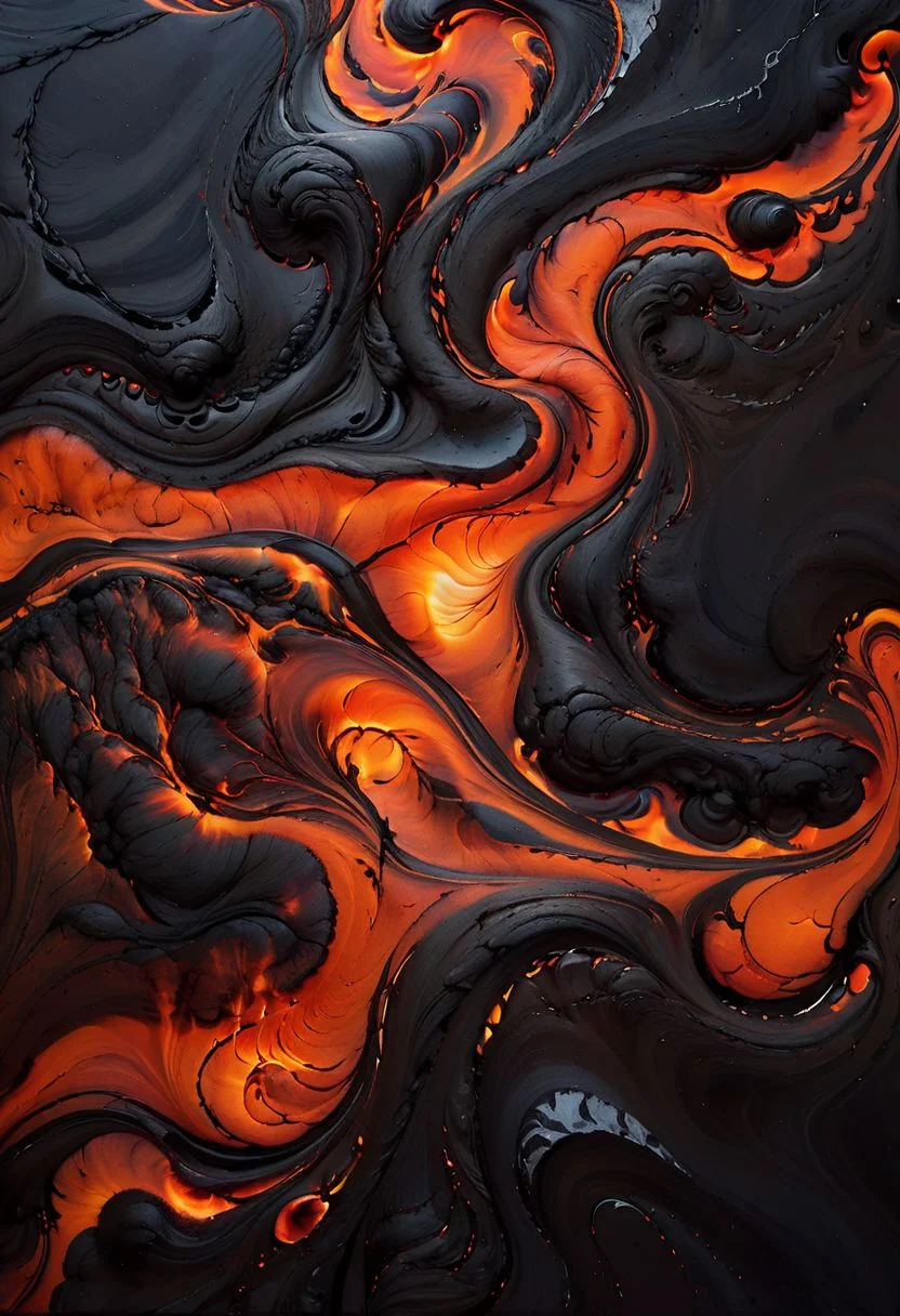background,Abstract acrylic pouring art in colors of lava and obsidian. Waves and swirls in molten hot magma flowing deep within the Earth. texture with marble effect