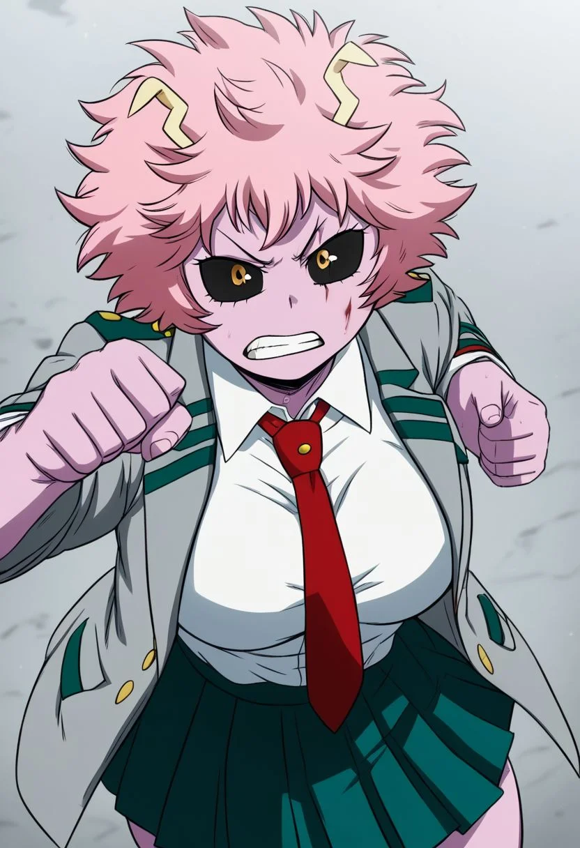 score_9, score_8_up, score_7_up, score_6_up, pin-up,greatm8 style,<lora:GreatM8_Style_XL_Pony_Revision:1>
BREAK
minaashido, 1girl , white shirt, necktie, grey jacket, pleated skirt , big breast , mad , blood eye scar , angry , fighing pov you , muscle girl
BREAK
Normal Pose,