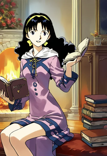 score_9, score_8_up, score_7_up, source_anime,
mia_ausa, dress, hairband, standing, smile, parted lips, sitting, fireplace background, reading book, <lora:mia_ausa:1>