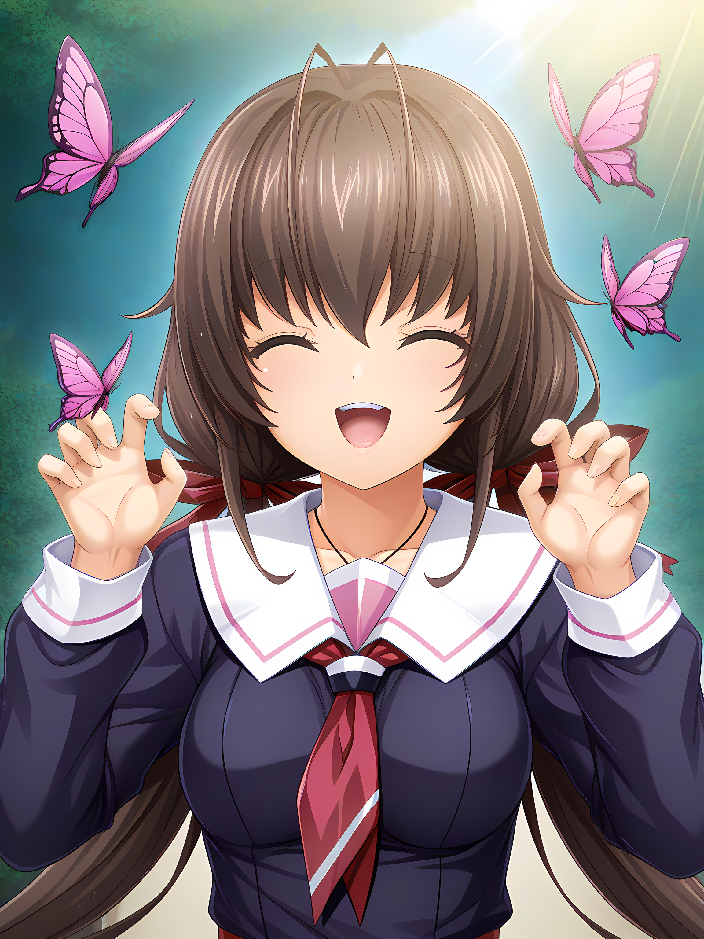 1girl,souma,inoino,school outfit,<lora:Souma__Spica_-_Exs-Tia:1>,medium breasts,souma (laughing:1.3) while (playing:1.2) with a puppy in a sunny park. (Colorful:1.4) balloons,(bright:1.2) flowers,and (sparkling:1.1) sunlight. (Joyful:1.5) expression,(playful:1.3) pose,surrounded by (butterflies:1.2) and (lush greenery:1.1),, masterpiece,best quality,amazing quality,