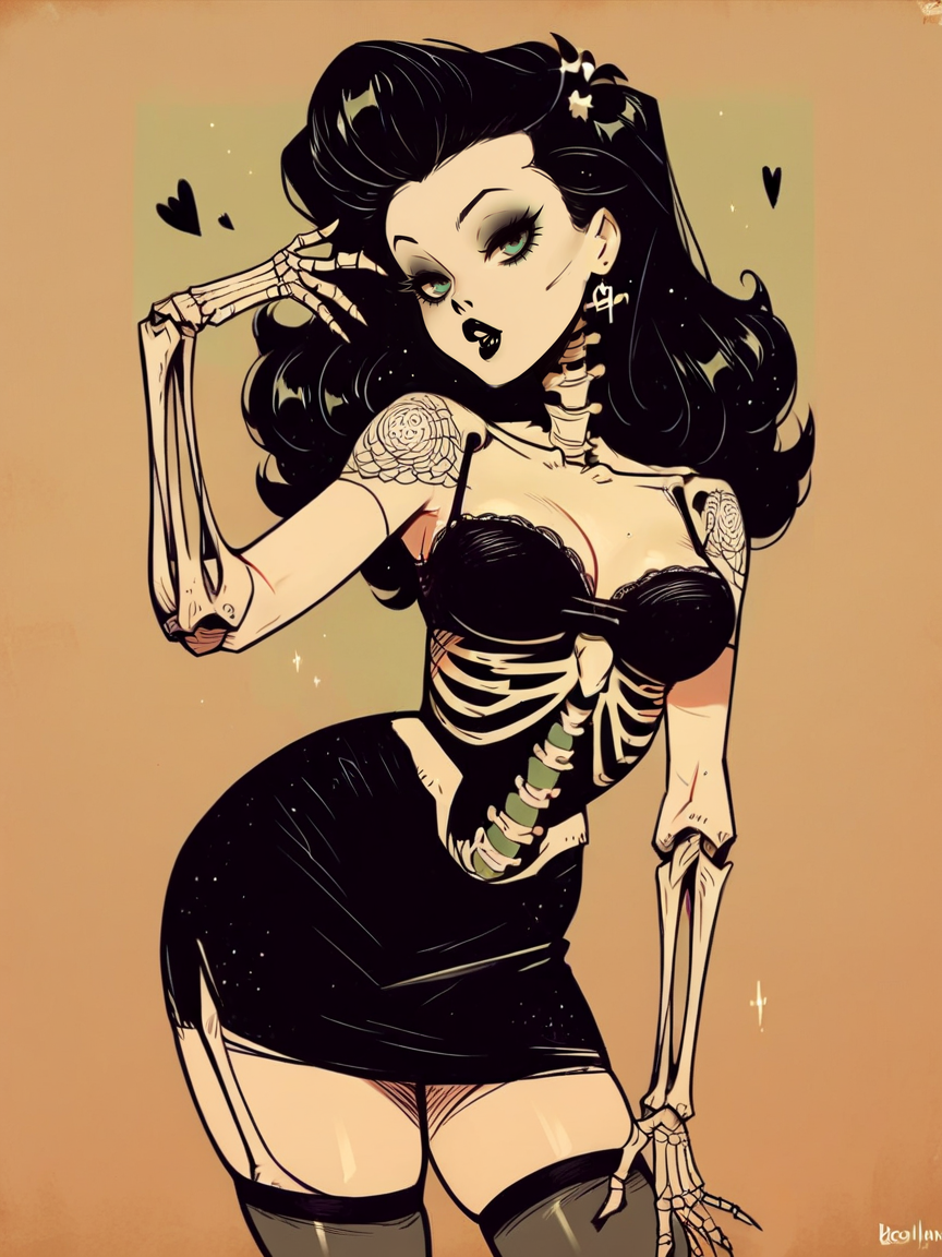 score_9, score_8_up, score_7_up, score_6_up, score_5_up,  <lora:Sp00kyB4b3sXLP:1> sp00kyb4b3s, 1girl, solo, thighhighs, skeleton, black lips