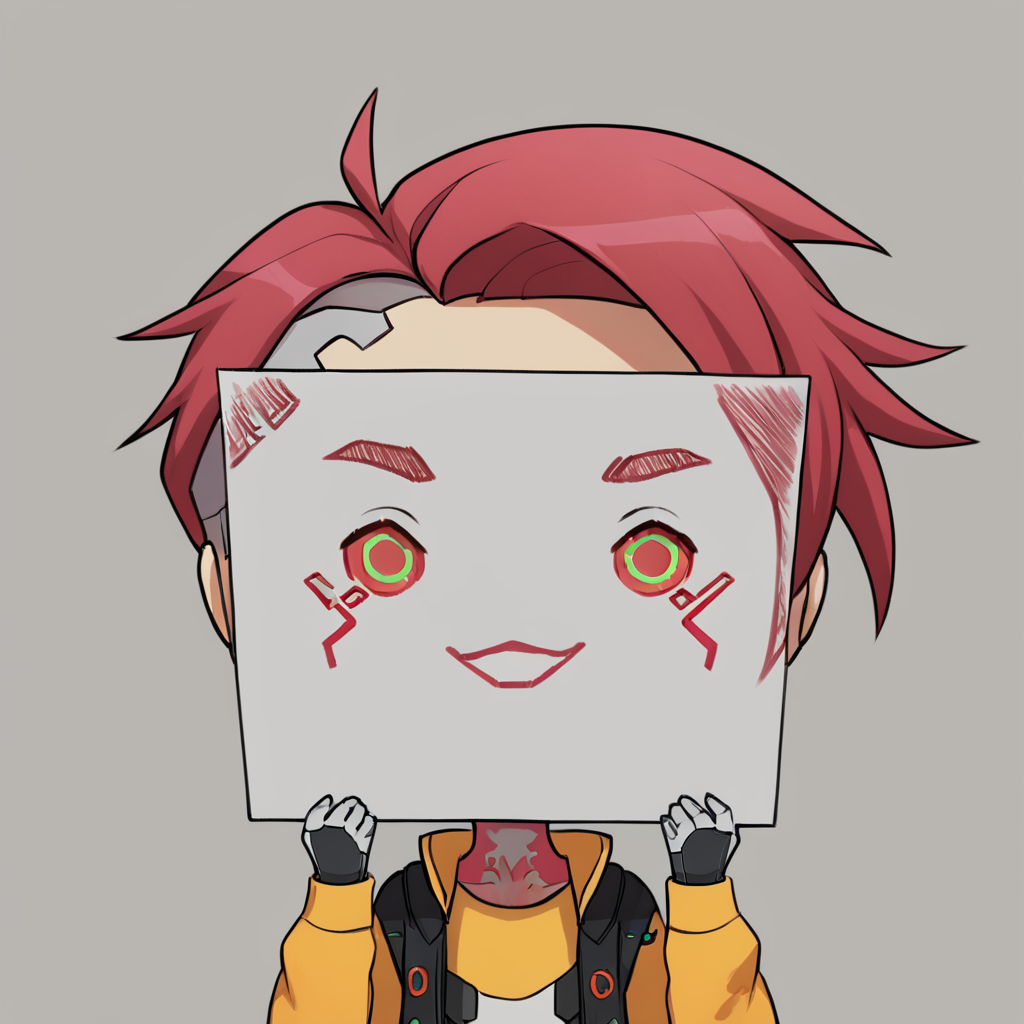 score_9, score_8_up, score_7_up, <lora:PaperLikeFacePony:0.8>
PaperLikeFace,1boy,:3,robot,cyberpunk,holding paper with emoji face