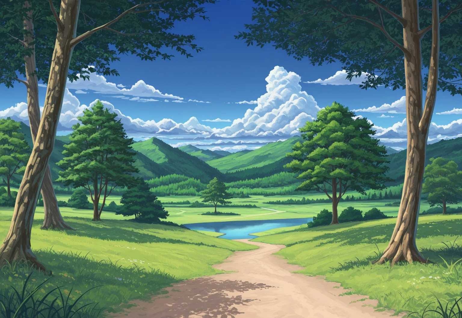masterpiece, ESBG, trees, background, nature, amazing background, landscape, scenery, clouds, sky, outdoors
