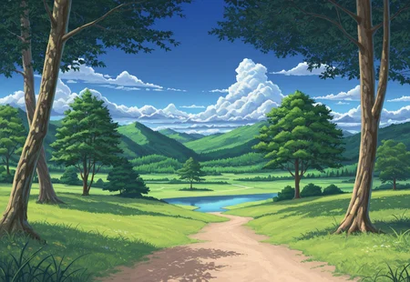 masterpiece, ESBG, trees, background, nature, amazing background, landscape, scenery, clouds, sky, outdoors