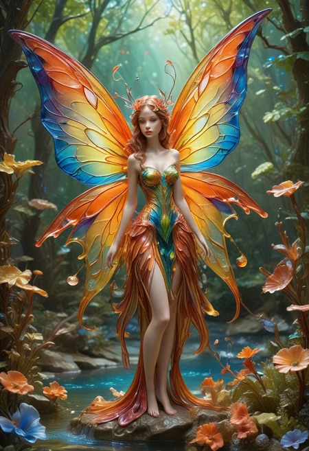 reality-shot, realism, realistic photography of a very detailed fairy, see through wings made out of colorful liquid Murano Art Glass, awesome appearance, magical landscape with enchanted elements, fantasy art style, coral theme, intricate details, ultra sharp, exquisite detail, flawless composition, vivid colors, masterpiece, exciting background <lora:Colorful_Murano_Art_Glass_style_-_SDXL:0.85>