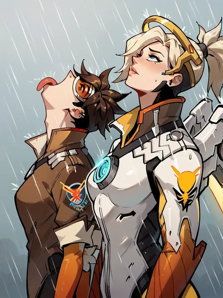 score_9, score_8_up, score_7_up, score_6_up, score_5_up, <lora:VIRmemeXLP:0.6> vir, rain, looking up, 2girls, tongue out, tracer \(overwatch\), mercy \(overwatch\),