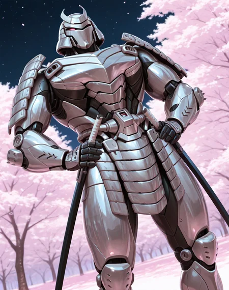 <lora:Silver_Samurai_(Marvel_Comics)_(Illustrious)_(AD):1> Silver Samurai, robot, armor,
((
exterior, traditional Japanese noble's estate home, cherry blossoms, night sky,
dutch angle, dynamic action, male focus, solo, fully armored, villain, hyper glossy body, powerful, superiority, hands on hips,
)),
BREAK: very awe, aesthetically pleasing, masterpiece, best quality, amazing quality, very aesthetic, depth of field, absurd details, depth of field, atmospheric rendering, natural shading, soft shading,
BREAK: lazympos, lazypos (3),