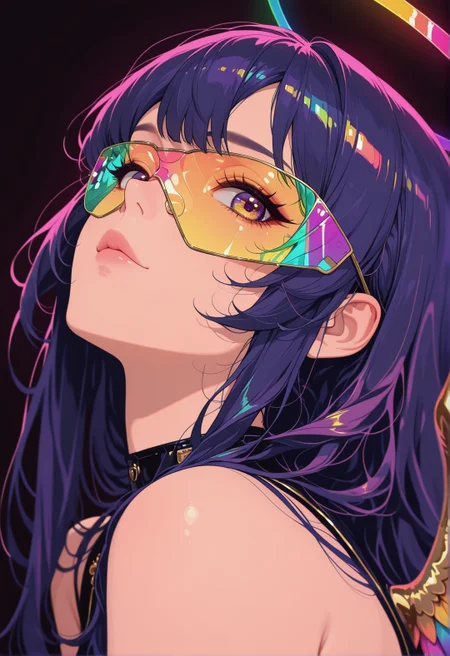 <lora:ck-shadow-circuit-IL:0.78>,
masterpiece, best quality, good quality, very aesthetic, absurdres, newest, 8K, depth of field, focused subject,
 close up, stylized, in gold and neon shades, wabi sabi, 1girl, rainbow angel wings,  looking at viewer, dynamic angle, from below, from side, relaxing
<lora:MoriiMee_Gothic_Niji_Style_Illustrious_r1:0.45>
<lora:ck-nc-cyberpunk-IL-000011:0.4>
<lora:ck-neon-retrowave-IL:0.8>
