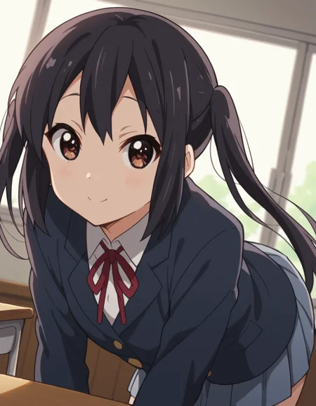 score_9, score_8_up, score_7_up, source_anime,
azusanakano, <lora:azusa-nakano-s2-ponyxl-lora-nochekaiser:1>,
azusa nakano, black hair, brown eyes, long hair, twintails,
sakuragaoka high school uniform, school uniform, uniform, blazer, shirt, white shirt, collared shirt, skirt, pleated skirt,
indoors, classroom, bent over, smile,
looking at viewer, cowboy shot, dutch angle, solo,