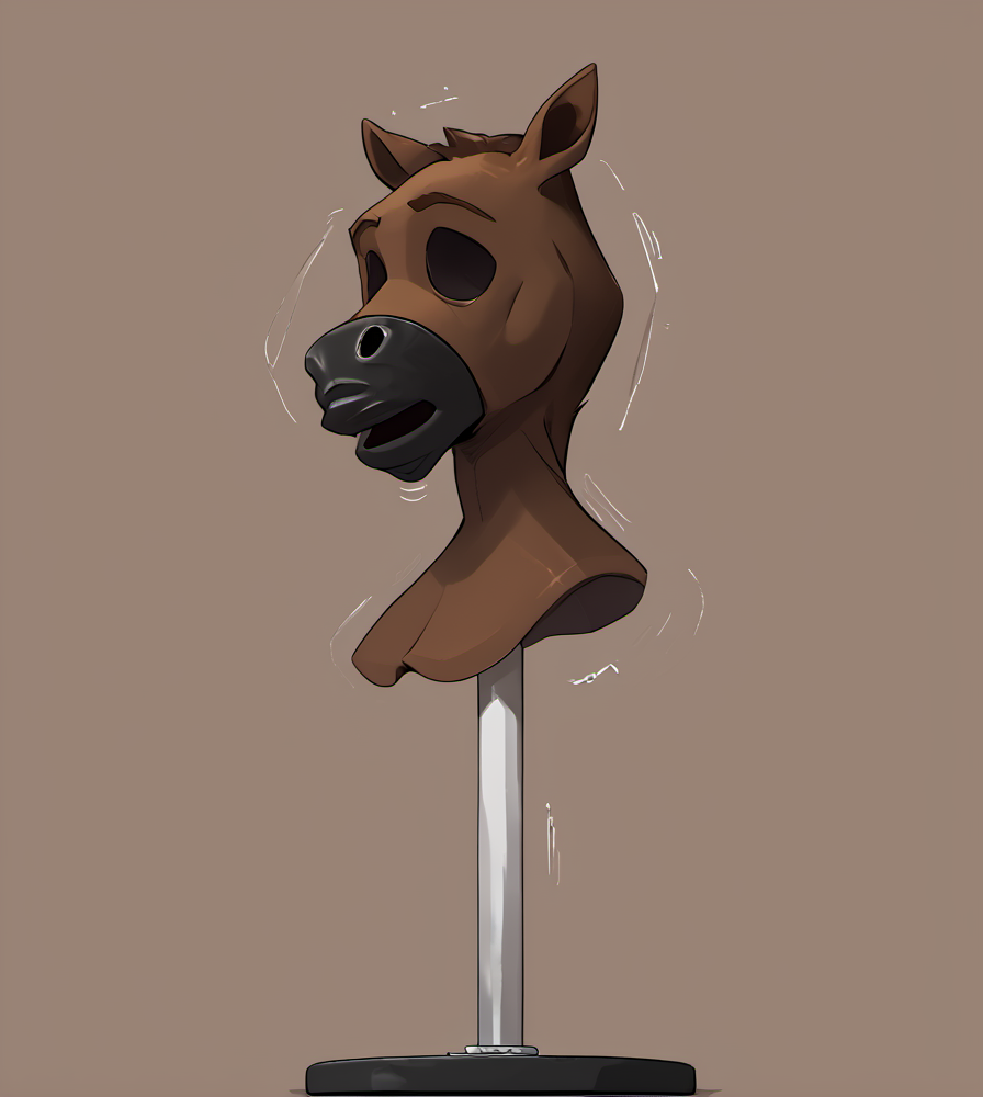 score_9, score_8_up, score_7_up, high res:1.5, digital media (artwork), 2d, motion lines, horse, equine, <lora:Suiting_and_Masking:1> mask stand, mask