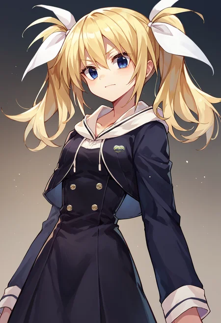 score_9, score_8_up, score_7_up,score_6_up, HinaSchool, blue eyes, blonde hair, twintails, white hair ribbon, black short dress,  patch, <lora:ArimuraPXL5-000011:1>