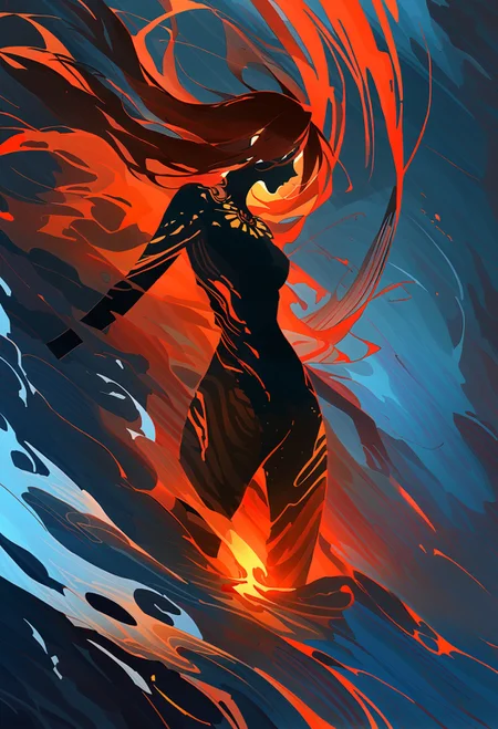 masterpiece, best quality, 1girl,Detailed complex chaotic seascape red burning light mysterious silhouette of phoenix,fung-hwang,UV-reactive, red light art concept by Waterhouse, Carne Griffiths, Minjae Lee, Ana Paula Hoppe, Stylized florescent art, Intricate, Complex contrast, HDR,OverallDetail, mineral color painting, high contrast  <lora:sdxl\sd_xl_dpo_lora_v1-128dim>