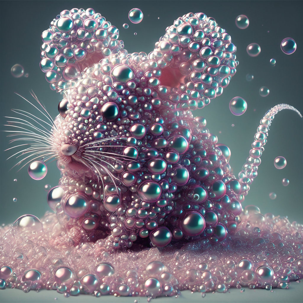 a photo of a  mouse made of bubbles