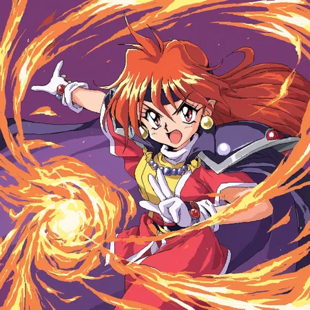 masterpiece, best quality, pixel art,pc-98, detailed background, limited palette, 1990s \(style\), very_aesthetic, slayers, <lora:isu:0.5>,
1girl, solo, lina inverse, open mouth, casting spell, magic, fire, flame, jewelry, pauldrons, cape, gloves, v-shaped eyebrows, fireball,long hair, 4_fingers, thumb,