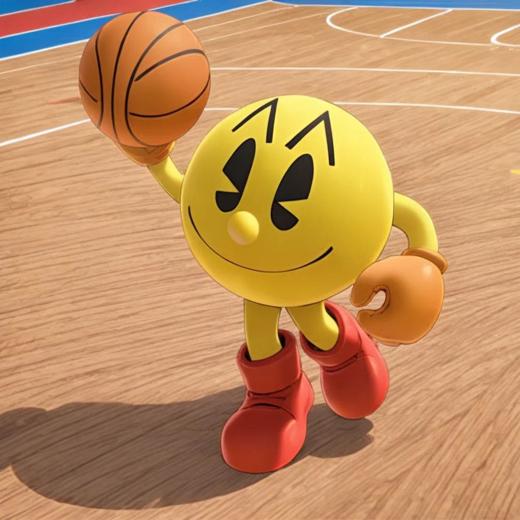 full body shot, playing basketball, pacmanxl, red shoes, <lora:PacmanXL:.79>, , (anime, masterpiece, intricate:1.3), (best quality, hires textures, high detail:1.2), (4k),(incredibly detailed:1.4),UHD, 8K, ultra detailed