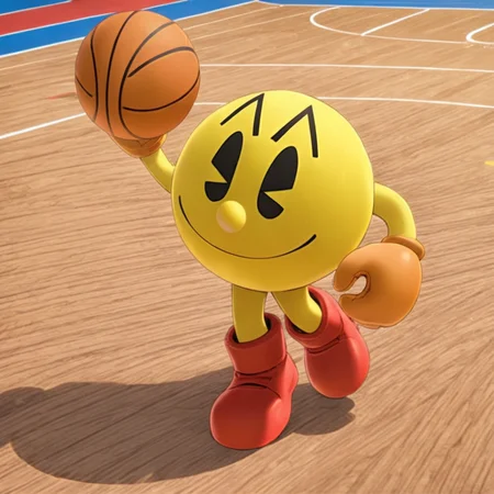 full body shot, playing basketball, pacmanxl, red shoes, <lora:PacmanXL:.79>, , (anime, masterpiece, intricate:1.3), (best quality, hires textures, high detail:1.2), (4k),(incredibly detailed:1.4),UHD, 8K, ultra detailed