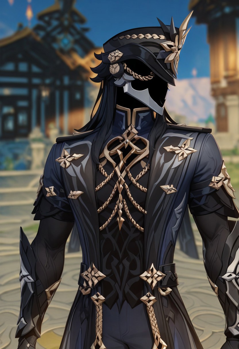 (masterpiece), (best quality), (ultra-detailed),
Capitano (/Genshin impact/), black hair, upper body, artist name, chair, hat, helmet , detailed picture, stocky build, realistic, upper body , from back , long hair