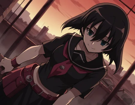 score_9, score_8_up, score_7_up, source_anime,
agkkurome, <lora:agk-kurome-s1-ponyxl-lora-nochekaiser:1>,
kurome, short hair, black hair, black eyes, hair between eyes,
skirt, school uniform, serafuku, belt, black serafuku, short sleeves, belt, black skirt, neckerchief, red neckerchief,
wasteland, smile, bent over,
cowboy shot, solo, dutch angle, looking at viewer,
