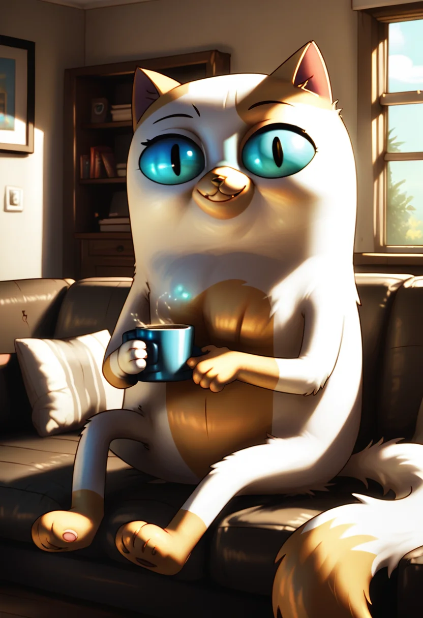 score_9, score_8_up, score_8, <lora:Jake_the_DogCake_the_Cat_Adventure_Time_for_PonyXL:0.8> 1girl, c4ke, cat girl, black eyes, solo, living room, sitting on couch, window, smile, blue eyes,