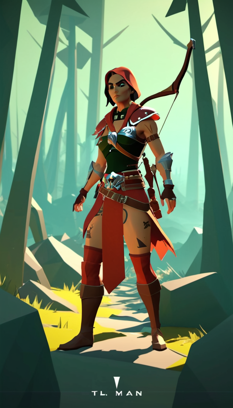 low-poly style Cinematic scene, hero view, d4r rogue <lora:diablo_4_rogue_v0.0.3:1>, action pose, nature, detailed background, masterpiece, best quality, high quality, absurdres . low-poly game art, polygon mesh, jagged, blocky, wireframe edges, centered composition