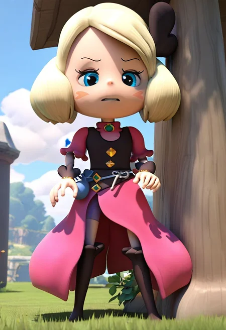 score_9, score_8_up, score_7_up, best quality, uncensored, source_anime, BREAK
1girl, sw-mayone, blond hair, short hair, heart hair ornament, blure eyes, blush stickers, pink dress, brown vest, sw-mayone outfit, purple bike shorts, brown thigh boots, 3D,
from below, on back, withdrawn, outdoors, 
<lora:sdxl_lightning_8step_lora:1> <lora:sw-mayone_XL(pony):1>