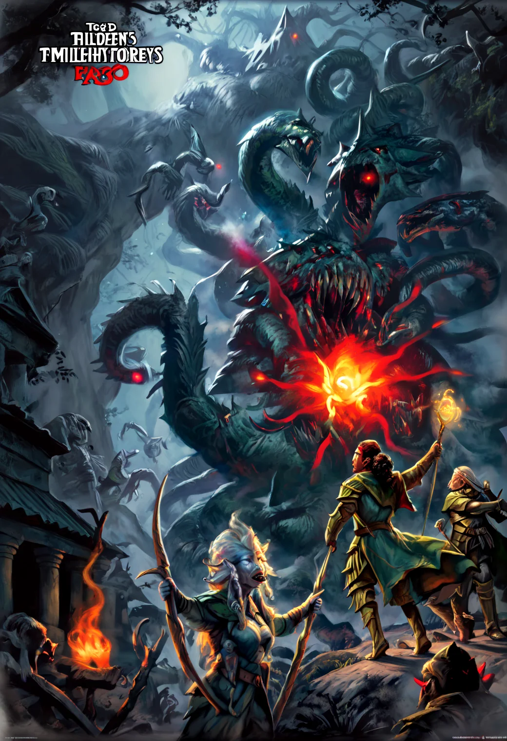 score_9,score_8_up, score_8,
Imagine a scene where towering ancient trees loom over a dense, mystical forest bathed in the cool hues of dawn. At the center of the scene stands a band of adventurers, each cloaked in dynamic poses of battle-readiness or intrigue. A fierce warrior, armored in gleaming steel, brandishes a heavy sword against a shadowy foe, his eyes burning with determination. Beside him, a nimble rogue crouches low, eyes scanning the surroundings, her twin daggers glinting ominously. A mage, bathed in radiant arcane light, channels powerful magic into her staff, while an elven ranger, with a flowing green cloak, nocks an arrow, aimed at a distant, unseen threat.
In the background, the remnants of an ancient ruin crumble, adorned with arcane symbols that glow faintly in the dim forest light. From the depths of these ruins, a monstrous creature emerges â a towering form with dark scales, glowing red eyes, and a fiery maw, threatening the heroes' journey.
Swirling mist and beams of light cast a dreamlike glow, heightening the sense of mystery, adventure, and danger that awaits. The scene is filled with movement, as the characters are ready for action, standing on the cusp of their destiny in a vibrant world where magic and might collide. DnDV1,
<lora:Expressive_H:0.5> <lora:Dungeons_and_Dragons_Art_Style:1>
