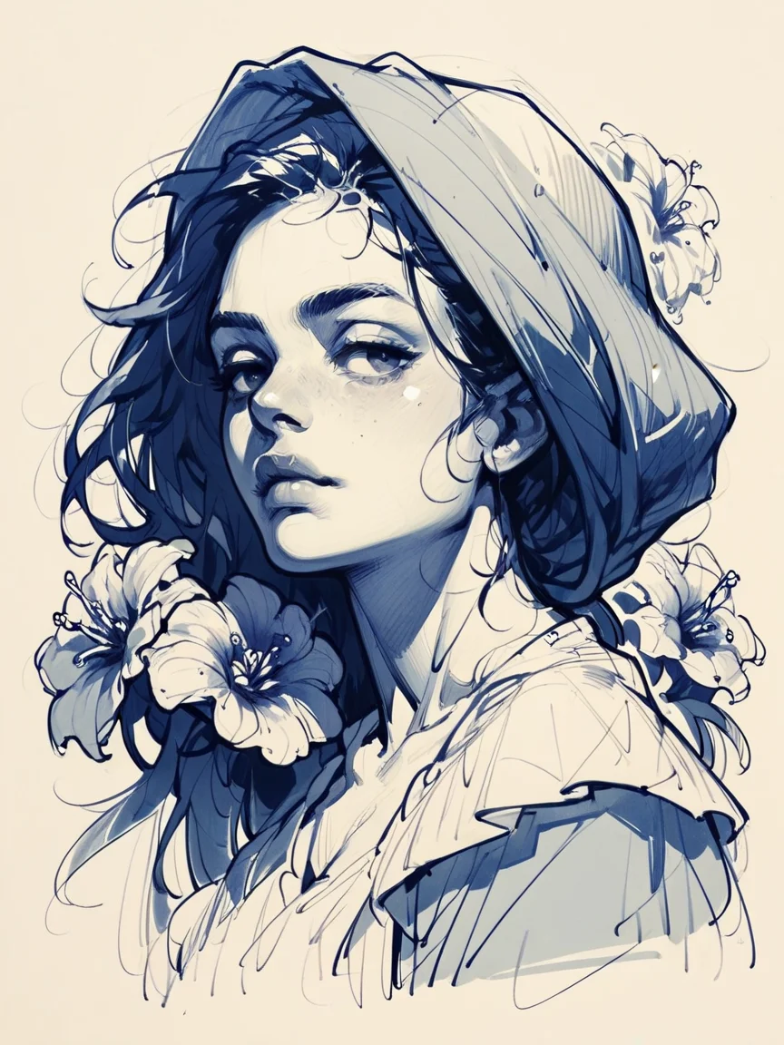 score_9, score_8_up, score_7_up, score_6_up, score_5_up, score_4_up, <lora:1nksk3tchXLP2:0.8> 1nksk3tch, 1girl, sketch, flowers, curvy,