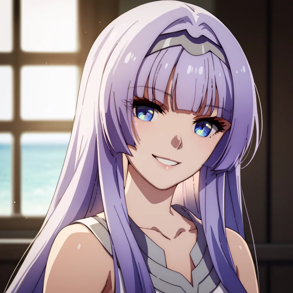 score_9, score_8_up, score_7_up, score_6_up, score_5_up, score_4_up, source_anime, Melfina-Normal, very long hair, purple hair, sidelocks, , smile, portrait