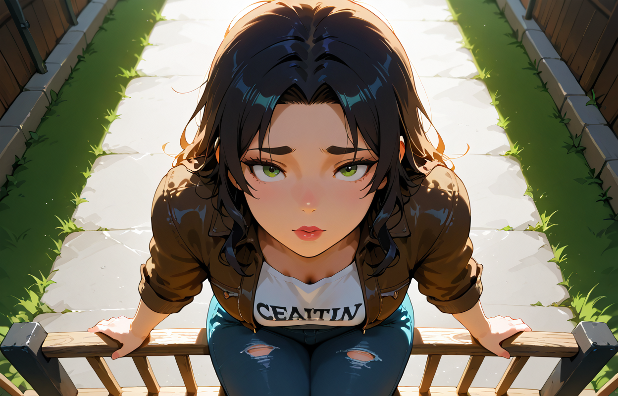 PonyScores7, source_anime, ah1, <lora:natsumi_style:0.5>, <lora:by_usakun-pony:0.4> by usakun, <lora:Akina_Bbw_Style_-_PonyXL:0.2> AkinBw
BREAK 1girl, (curly hair), long hair, (black hair:1.4), mature female, (parted hair:1.7), (round face:1.2), (thick eyebrows:1.3), (curvy), round-chin, (greenish brown eyes:1.4), (colorful eyes), (multicolored eyes), caucasian, (downturned eyes:1.2), (plump face), messy hair, <lora:Round_face:0.1>, <lora:ETO_OCPonyXL:0.5> eto_oc, skindentation, (plump:1.1), thick thighs, wide hips, busty, voluptuous, kinky curls, lips, <lora:venus body PonyXL:0.4>,  ((Intrigued, Slightly raised eyebrows attentive gaze indicating curiosity or interest), (Sitting, On wooden railing), (Enchanted kaleidoscope chamber with shifting patterns and colors), (Carnation Pink Hard Rock, Faded black leather jacket with studs, band tee with distressed details, ripped black skinny jeans, black combat boots, smoky eyes, matte black lipstick, teased messy hair, and silver rings))
BREAK <lora:xl_more_art-full_v1:0.2>, <lora:shinyskin2:0.2> glistening skin, <lora:aesthetic_anime_v1s:0.2>, <lora:Expressive_H:0.2> Expressiveh, <lora:hairdetailpxl:0.2> hairdetailpxl, <lora:EpicF4nta5yXL:0.2>, <lora:detailxl:0.2> detailxl, <lora:Fant5yP0ny:0.2>, best quality, amazing quality, best aesthetic, absurdres, <lora:expressive eyes:0.2> expressive eyes, <lora:eyedetailpxl:0.2> eyedetailpxl, illustration, Volumetric_Lighting, ultra-detailed, very aesthetic, intricate details, 8k, masterpiece, best_quality 
BREAK ((Eye-level angle view Extreme Close shot, focus on head))
BREAK <lora:Eyes_High_Definition:0.3> EyesHD, Stable_Yogis_PDXL_Positives, AS-Adult, <lora:Complicated fantasy portrait - XL Pony V2.0:0.4>, bad-hands-5, <lora:HDA_Detailer:0.2>, HDA_FatGirlXL,