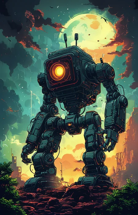 masterpiece,best quality,<lora:tbh160-sdxl:0.9>,illustration,style of Dan Mumford, portrait of robot