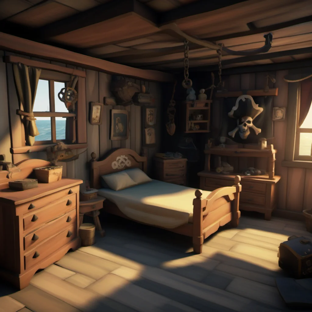 Wooden interior of a cluttered pirate bedroom <lora:Pirates-Kytra-XL-32dim-V1:0.75> realistic shadows, realistic shadows, metal textures