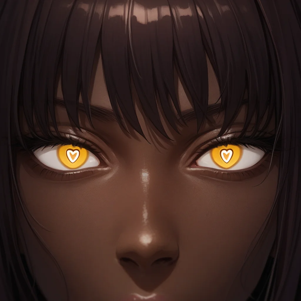 source_anime, score_9,score_8_up, score_7_up,score_6_up, (karin\(blue archive\):0.9), anime style,eyedetailxl, bettereyes, detailed_eyes, Eye Level, extreme_close-up, BREAK, 1woman, Karin, dark-skinned_female, brown skin, (yellow eyes), (heart-shaped_pupils), symbol-shaped_pupils, halo,